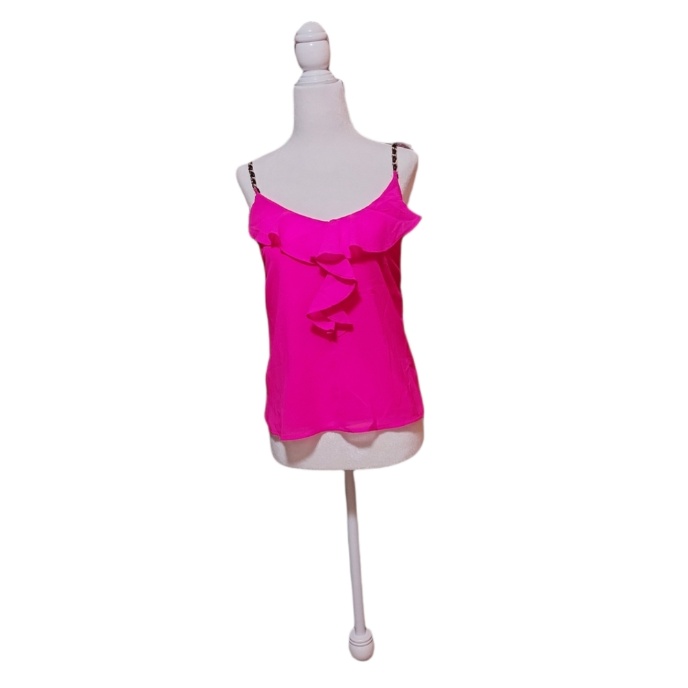 charlotte russe XS Racer Back Tank Top Pink Chain Straps Ruffle